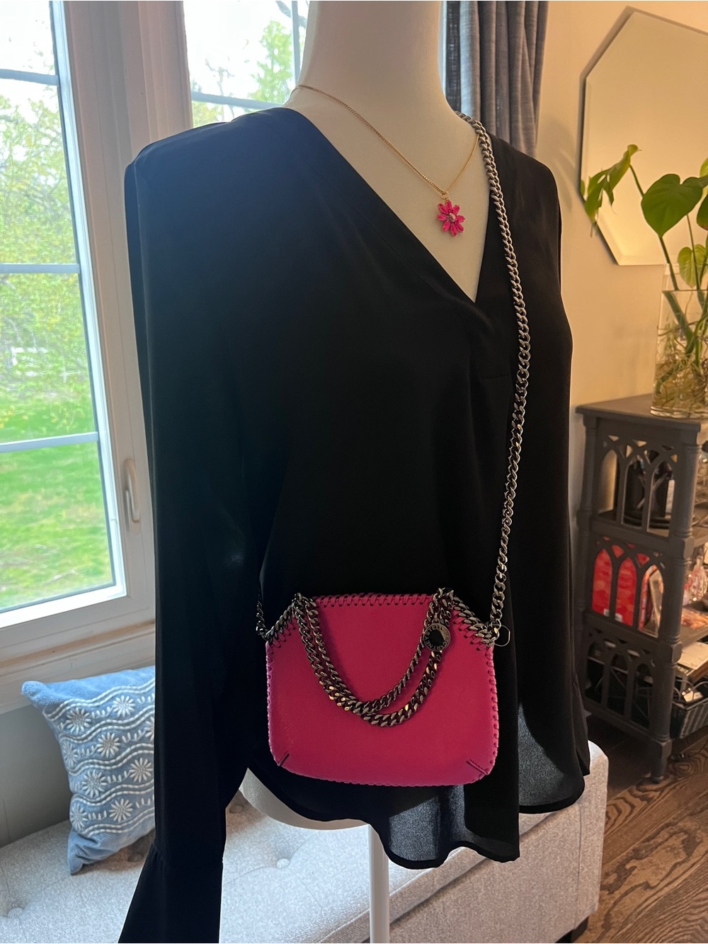 Stella McCartney Mini Falabella Hot Pink Gun Medal Chain Crossbody Bag Excellent